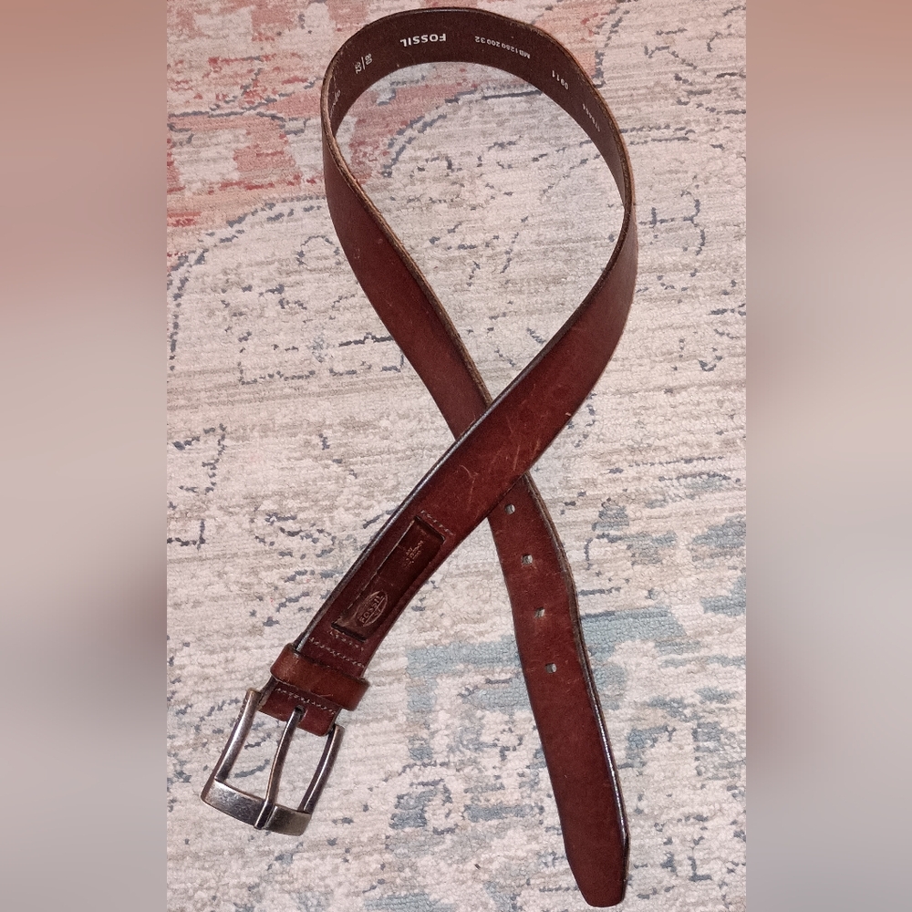 Fossil Y2K Men's Brown Leather Belt Size 32